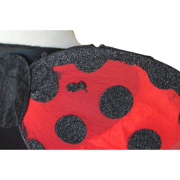 Ladybug Costume With Wings Pants headband Girls L (10-12) Black Red Polka Dot - Picture 3 of 5
